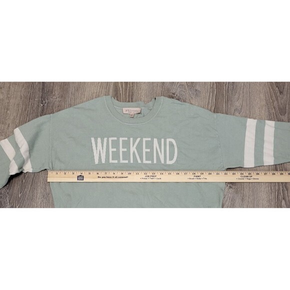 Philosophy Women's Green and White Weekend Crewneck Sweater Size XLarge - Picture 4 of 8
